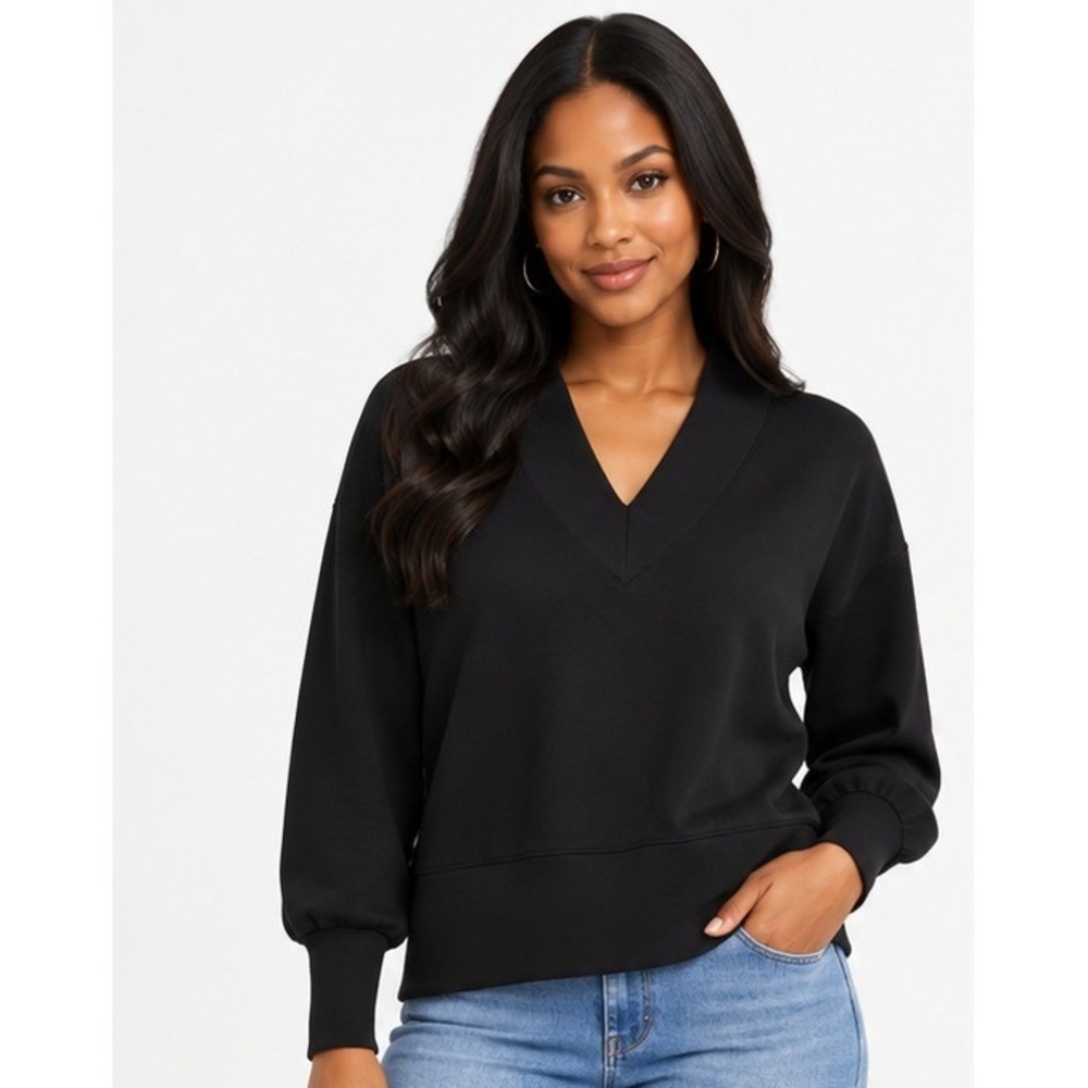 Scoop Womens Ultimate Scubaknit V-Neck Sweatshirt Size M Black Pullover